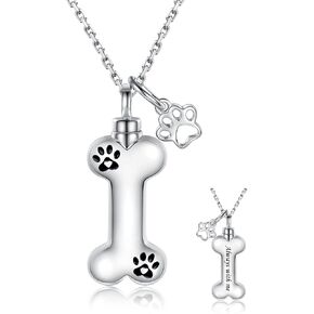 Sterling Silver Dog Bone Urn Necklace for Pet Ashes - S925 Pet fur Cremation Memorial Keepsake Pendant Jewelry for Women Loss Fur Baby
