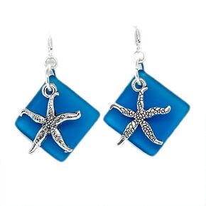 Sea Glass Starfish Dangle Earrings - Beach Glass Jewelry - Tropical Gifts for Women - Sea Star Drop Earrings - Mother's Day Gifts for Mom