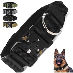 Tactical Dog Collar with Handle - Heavy Duty Military Thick Dog Collar for Large Dogs with Quick Release Metal Buckle, Adjustable & Comfortable 1.8" Wide Dog Collar (Black, XL (19-23"))