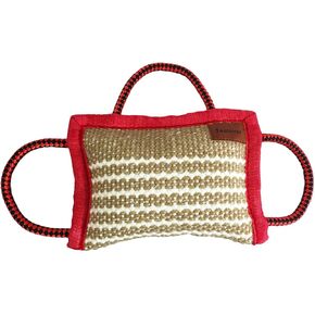 Dog Training Bite Pillow 3 Handles Jute Tug Toy for Young Dogs Puppy Interactive Playing,Red