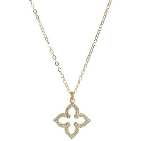 Designed By Stacey Handmade Sparkly Cubic Zirconia Quatrefoil Goldtone Pendant, Gold-Filled Necklace, Gifts for Women, Birthday, Anniversary, Wedding, Prom, Homecoming, 18 to 20" Adjustable Chain