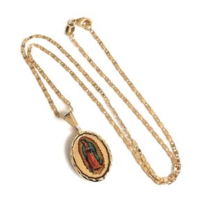 Virgen de Guadalupe Both Sides Medal Necklace 17.5 Inches Anchor Chain