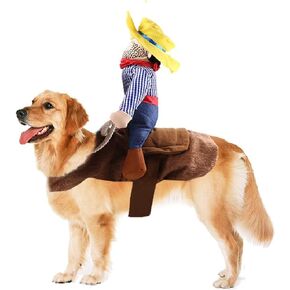 Cowboy Rider Dog Costume, Funny Dog Halloween Costume Knight Style Novelty Cosplay Apparel Clothes for Small Dog Puppy Pet (S)
