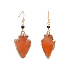 Red Agate Arrowheads Knapped Stone Earrings Hand Wired Onyx Beads, 14K Yellow Gold Color