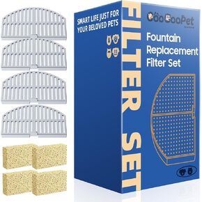 Cat Water Fountain Filters - 4 Pack Pet Fountain Filter Replacement & 4 Sponges, Activated Carbon Filters for 74.4oz/2.2L