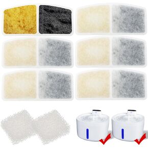 6 Pack Replacement Cat Water Fountain Filter & 2 Pack Replacement Pump Filter Sponges for 2.6L/88oz Wireless Cat Water Fountain