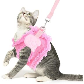 NOLITOY Kitten Harness Cat Harness and Leash - Adorable Pet Cat Dog Rabbit Harness and Leash Set with Lace Artificial Pearl Angel Wing Puppy Clothes