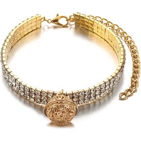 Pet Collar Gold with Diamond Shiny Adjustable Crystal Wedding Cat Collar Dog Small and Medium Pet Collar Glitter Decoration
