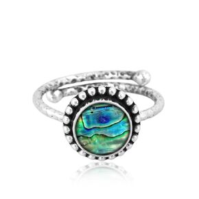 8mm Gemstone Ring for Women | Vintage Delicate Hammered Ring | 925 Sterling Silver Adjustable Ring | Oxidized Ring | Women Jewelry | Birthday Gift for Her (Kingman Turquoise, 7)