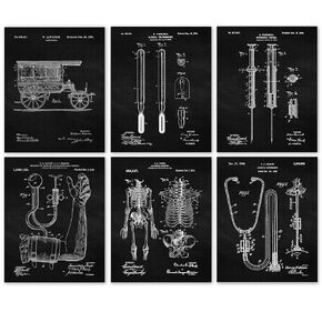 Vintage Medicine Patent Prints, 6 (8x10) Unframed Photos, Wall Art Decor Gifts Under 25 for Home Office Garage Man Cave Doctor School College Student Teacher Nurse Technician ER Caregiver Fan