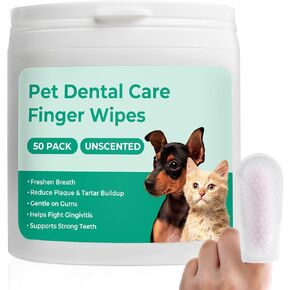 Dog Teeth Cleaning Wipes 50 Pack, Reduces Plaque and Freshens Breath, Dog Dental Wipes Dog Tooth Brushing Kit, No-Rinse Dog Toothbrush Finger Wipes Dental Care for Dogs Cats
