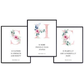 Religious Art & Wall Decor - She Is Clothed With Strength And Dignity - Fearfully And Wonderfully Made - She Is More Precious Than Jewels - Proverbs 31 -Psalm 139 Wall Art - Christian Gifts for Women
