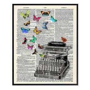 Typewriter Butterflies Dictionary Wall Art - 8x10 Sentimental Upcycled Home Decoration, Apartment or Office Decor - Chic Unique Gift for Writer, Teacher, Journalist, Personal Assistant, Secretary