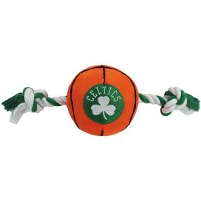 NBA BOSTON CELTICS Basketball Toy. - Tough Nylon Pet Toy with Tug Ropes & inner Squeaker