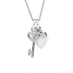 Sterling Silver Tiny Heart Key Charm with Cute Tiny Heart Charm Sterling Silver Necklace, 18"