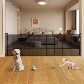 VEVOR Retractable Baby Gates for Stairs, Extends up to 116" Wide, Mesh Dog Gate for The House, 34" Tall Extra Wide Child Safety Gates for Doorways, Hallways, Pet Cat Gate Indoor & Outdoor, Black