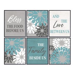 Dining Room, Kitchen Decor - Bless the Food Before Us Sign - Teal Blue Wall Art Set - Vintage Style Home Decor - Gift for Cooks and Chefs - Great Engagement, Anniversary or Birthday Gift for Women