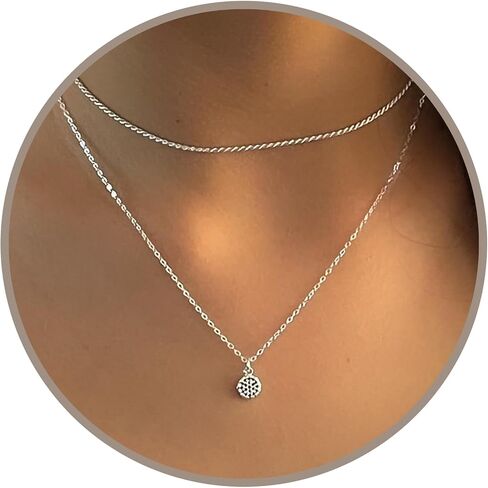 Annika Bella Set of 2, 925 Silver Necklaces, Circle Charm Necklace, Cubic Zirconia, Cz, Rope Choker, Pendant Necklace, Minimal Necklaces Set, (Set Of 2 Necklaces) in Saudi Arabia