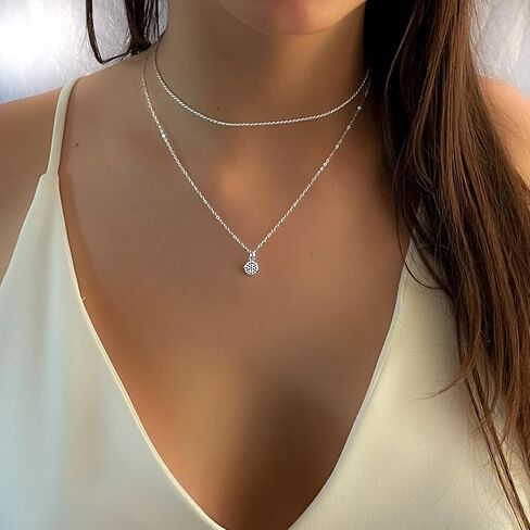 Annika Bella Set of 2, 925 Silver Necklaces, Circle Charm Necklace, Cubic Zirconia, Cz, Rope Choker, Pendant Necklace, Minimal Necklaces Set, (Set Of 2 Necklaces) in Saudi Arabia