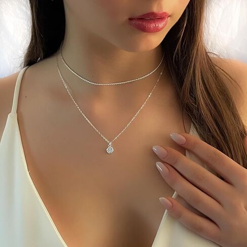 Annika Bella Set of 2, 925 Silver Necklaces, Circle Charm Necklace, Cubic Zirconia, Cz, Rope Choker, Pendant Necklace, Minimal Necklaces Set, (Set Of 2 Necklaces) in Saudi Arabia