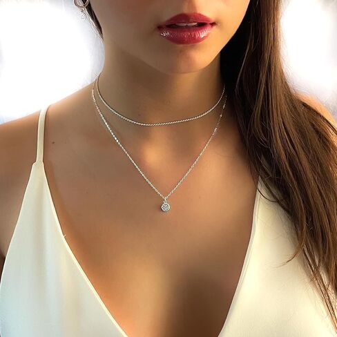 Annika Bella Set of 2, 925 Silver Necklaces, Circle Charm Necklace, Cubic Zirconia, Cz, Rope Choker, Pendant Necklace, Minimal Necklaces Set, (Set Of 2 Necklaces) in Saudi Arabia