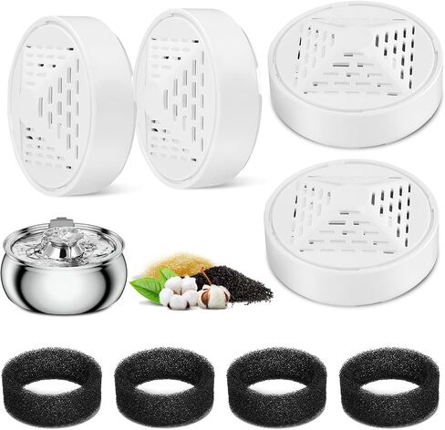 4 Packs Cat Fountain Filters & Sponge, Compatible with 3.2L Stainless Steel Flow Cat Water Fountain, Pet Fountain in Saudi Arabia