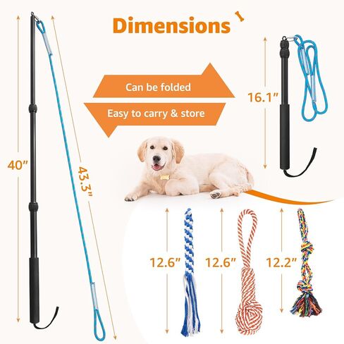LOOBANI Upgraded Flirt Pole for Dogs, Extendable Dog Flirt Pole with Detachable Interactive Toys, Reinforced Aluminum Alloy Flirt Stick for Small Medium Dogs Training, Playing, Exercise(Pole-40in Max) in Saudi Arabia