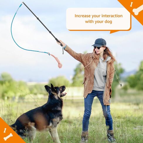 LOOBANI Upgraded Flirt Pole for Dogs, Extendable Dog Flirt Pole with Detachable Interactive Toys, Reinforced Aluminum Alloy Flirt Stick for Small Medium Dogs Training, Playing, Exercise(Pole-40in Max) in Saudi Arabia