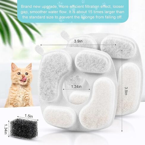 16 Pcs Set, 8 Replacement Filters & 8 Pre-Filter Sponges for Veken 67oz/2L, 95oz/2.8L, 135oz/4L Pet Fountain, Triple Filtration System Filter for Cat Water Fountain & Dog Water Dispenser in Kuwait