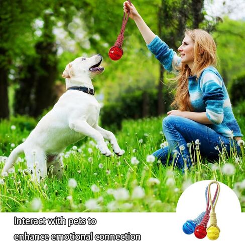 Pet ball, dog toy ball, toy dog ball with rope, pet interactive toy, rope dog ball toy, throwing toy ball, small and medium-sized dogs, tough rope, durable dog ball, TPR rubber ball (HLQ) in Saudi Arabia