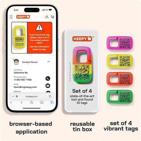 Lost and Found ID Tag - Easy-to-Use Tag with QR Code - Suitable for Pets, Kids, Elderly and Items - Set of 4 Vibrant Id Tags in Saudi Arabia