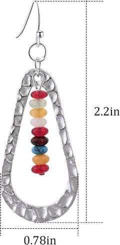 Teardrop Earrings Silver Drop Dangle Earrings for Women Boho Earrings with Gemstone Beads Colorful Earrings Vintage Jewelry for Gifts in Saudi Arabia