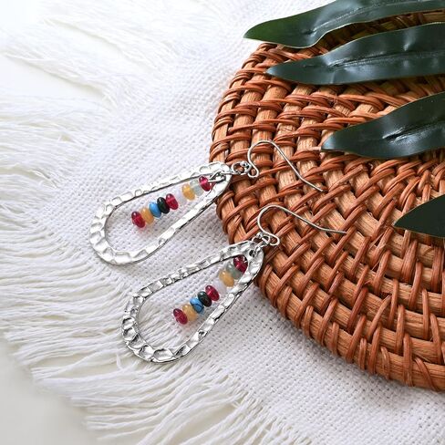 Teardrop Earrings Silver Drop Dangle Earrings for Women Boho Earrings with Gemstone Beads Colorful Earrings Vintage Jewelry for Gifts in Saudi Arabia
