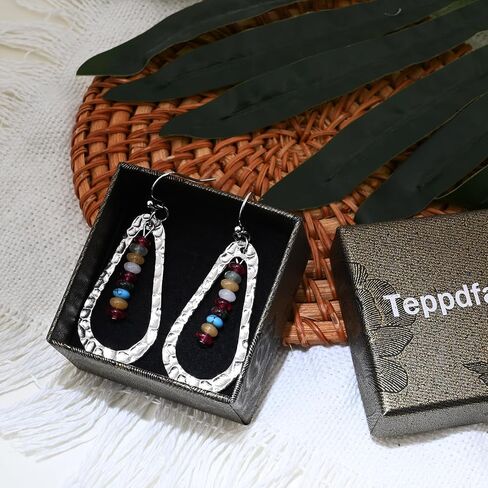 Teardrop Earrings Silver Drop Dangle Earrings for Women Boho Earrings with Gemstone Beads Colorful Earrings Vintage Jewelry for Gifts in Saudi Arabia