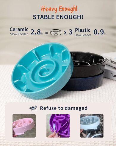 Ceramic Slow Feeder Dog Bowls for Small Medium Breed, 2 Cup Slow Feeding Dog Food Dishes, Slow Eating Bowl for Fast Eater Interactive Puppy Puzzle Bowl Anti-Gulping Non-Slip Dishwasher Safe in Kuwait