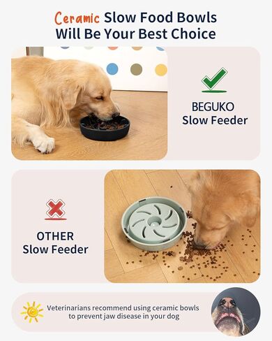 Ceramic Slow Feeder Dog Bowls for Small Medium Breed, 2 Cup Slow Feeding Dog Food Dishes, Slow Eating Bowl for Fast Eater Interactive Puppy Puzzle Bowl Anti-Gulping Non-Slip Dishwasher Safe in Kuwait