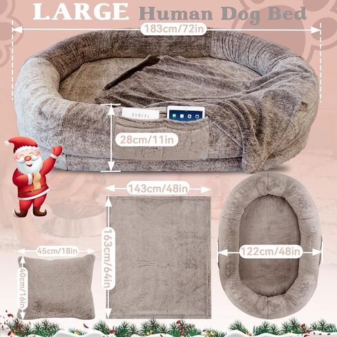 Human Dog Bed,72"x48"x11" Extra Large Human Dog Bed for People Adults and Pets, Large Bean Bag Bed for Humans and Dogs, Ultimate Comfort Washable Fur and Blanket Adult Dog Bed(Brown) in Saudi Arabia