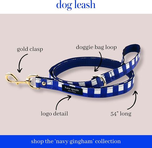 Kate Spade New York 4.5ft Dog Leash, Heavy Duty Leash for Female or Male Dogs, Cute Pet Leash with Gold Metal Hardware, Long Dog Lead for Small and Medium Breeds (Navy Gingham) in Saudi Arabia