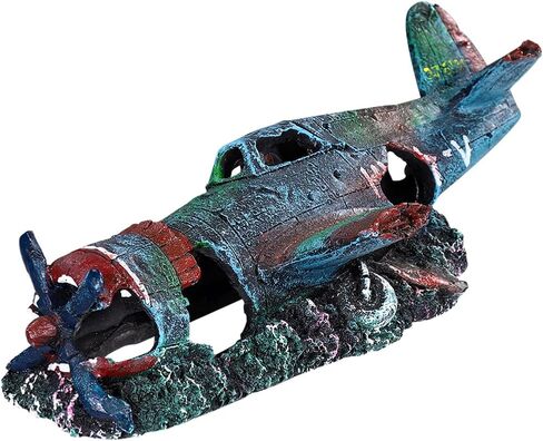 POPETPOP Aquarium Decoration Artificial Plane Wreckage Resin Landscape Ornament Fake Craft for Fish Tank Halloween Decor in Saudi Arabia
