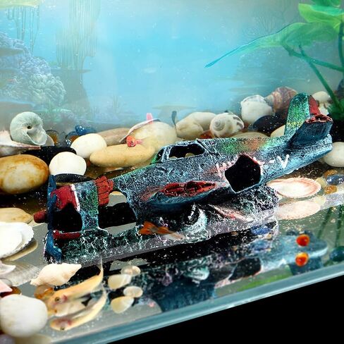 POPETPOP Aquarium Decoration Artificial Plane Wreckage Resin Landscape Ornament Fake Craft for Fish Tank Halloween Decor in Saudi Arabia