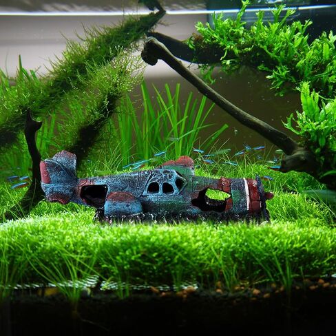 POPETPOP Aquarium Decoration Artificial Plane Wreckage Resin Landscape Ornament Fake Craft for Fish Tank Halloween Decor in Saudi Arabia