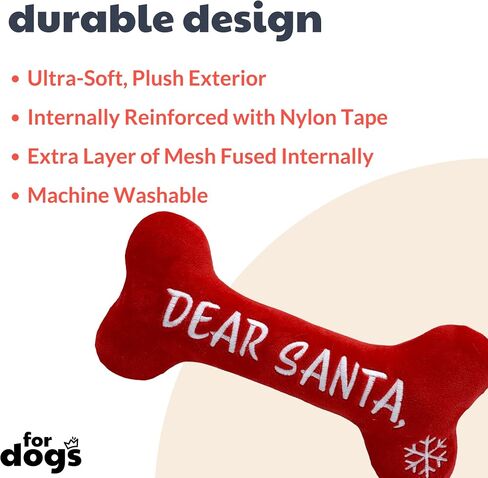 Huxley & Kent for Dogs | Dear Santa Bone (Small) | Christmas Holiday Power Plush Dog Toy with Squeaker | Funny Dog Toy | Cute Dog Toy | H&K Squeaky Dog Toy in Saudi Arabia