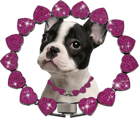 Purple Dog Chain Collar Heart Necklace Diamond Cuban Link Dog Collar Cat Necklaces Metal Cat Chains Pet Crystal Collars Jewelry Accessories for Dogs Cats(10inch) in Saudi Arabia