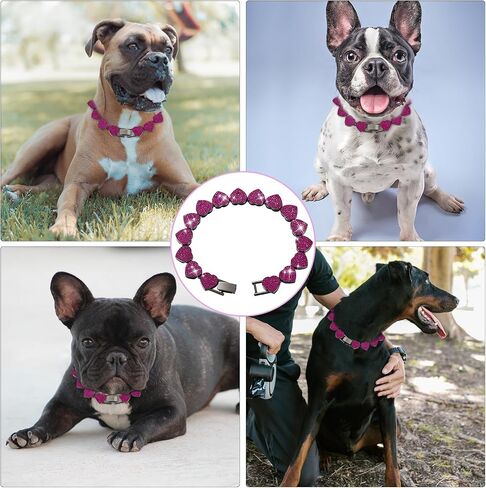 Purple Dog Chain Collar Heart Necklace Diamond Cuban Link Dog Collar Cat Necklaces Metal Cat Chains Pet Crystal Collars Jewelry Accessories for Dogs Cats(10inch) in Saudi Arabia