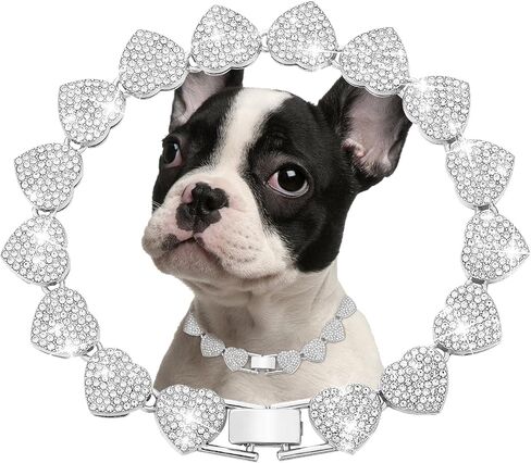 Purple Dog Chain Collar Heart Necklace Diamond Cuban Link Dog Collar Cat Necklaces Metal Cat Chains Pet Crystal Collars Jewelry Accessories for Dogs Cats(10inch) in Saudi Arabia
