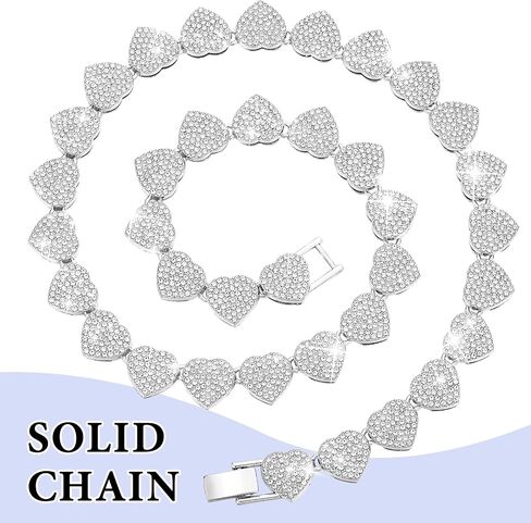 Purple Dog Chain Collar Heart Necklace Diamond Cuban Link Dog Collar Cat Necklaces Metal Cat Chains Pet Crystal Collars Jewelry Accessories for Dogs Cats(10inch) in Saudi Arabia
