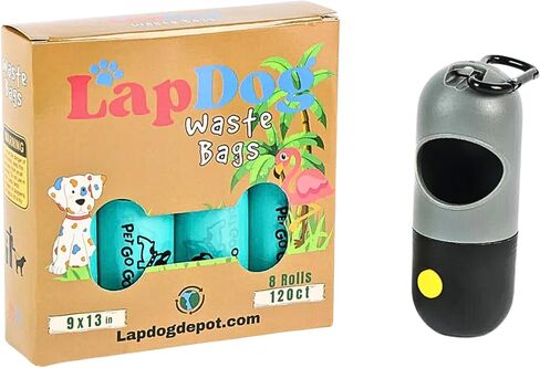 Lapdog Dog Poop Bags 8 rolls, 120 count, Biodegradeable Bags, Dog Poop Bag Dispenser Holder with Built in LED Flashlight and Metal Clip for Leash Walking, Durable Bags for Pet Waste (Teal) in Saudi Arabia