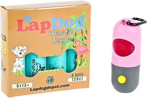 Lapdog Dog Poop Bags 8 rolls, 120 count, Biodegradeable Bags, Dog Poop Bag Dispenser Holder with Built in LED Flashlight and Metal Clip for Leash Walking, Durable Bags for Pet Waste (Teal) in Saudi Arabia