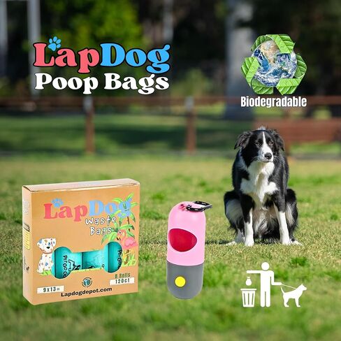 Lapdog Dog Poop Bags 8 rolls, 120 count, Biodegradeable Bags, Dog Poop Bag Dispenser Holder with Built in LED Flashlight and Metal Clip for Leash Walking, Durable Bags for Pet Waste (Teal) in Saudi Arabia