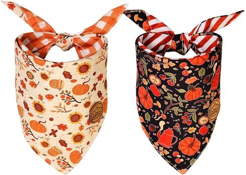 CROWNED BEAUTY Fall Dog Bandanas Reversible Large 2 Pack, Pawsome Harvest Set, Plaid Adjustable Triangle Holiday Scarves for Medium Large Extra Large Dogs Boy Girl Pets DB127-L in Saudi Arabia